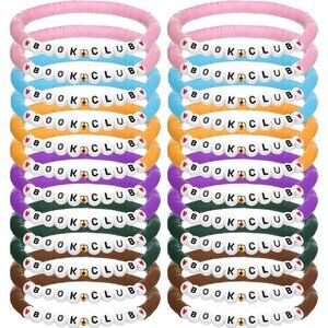 24 Pack Book Club Bracelets Polymer Clay Beaded Gift for Women Party